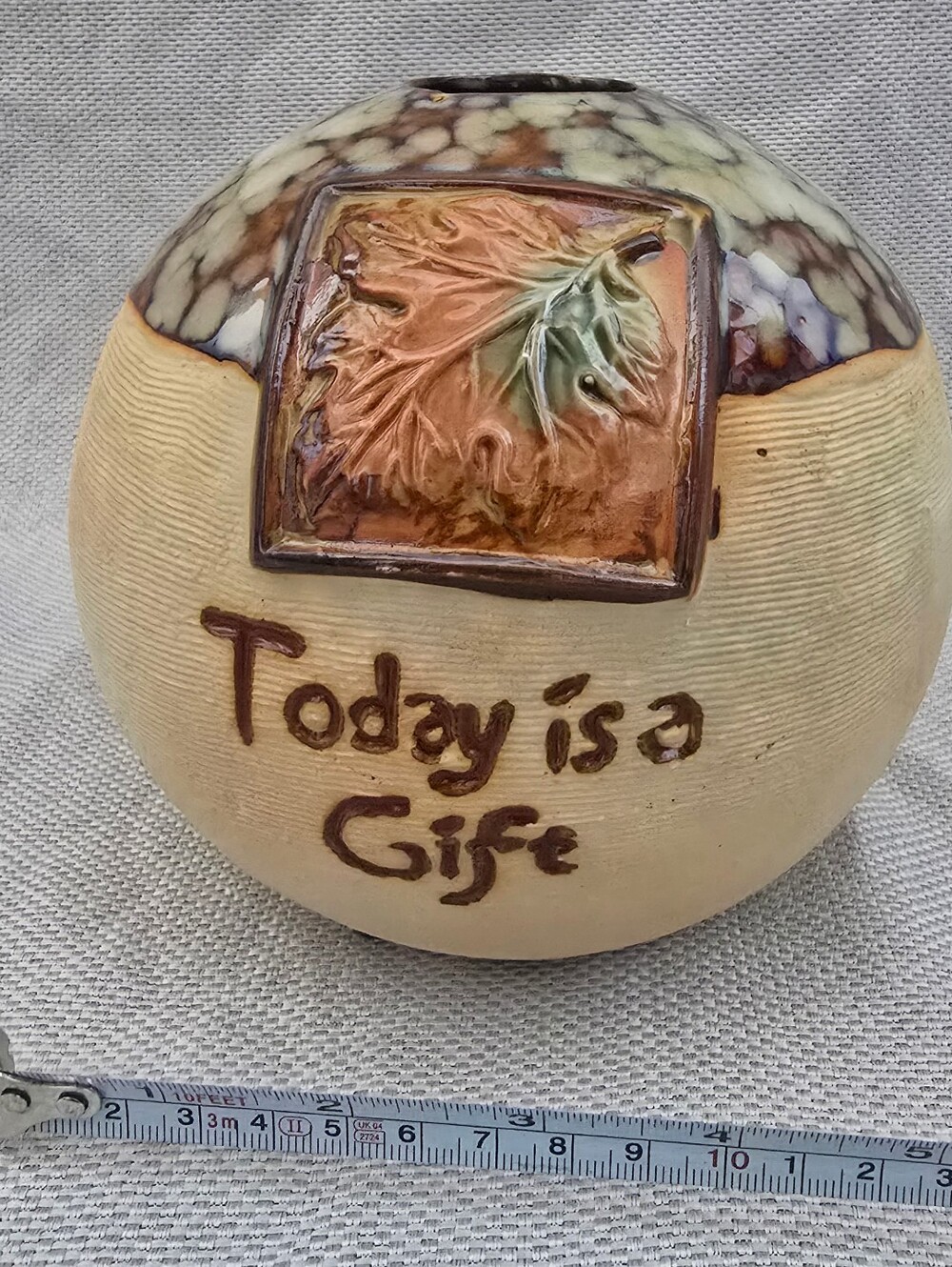 Vintage Deadstock Ceramic Vase "Today is a Gift" from Tuscany Casino